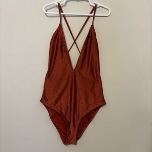 Dark red Forever 21 cross strap one piece bathing suit